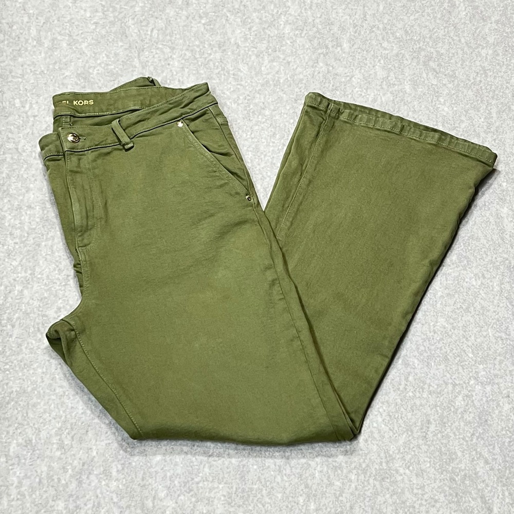 Michael Kors Womens Olive Green Flare Leg Stretch Pants Size 14 Festival Boho